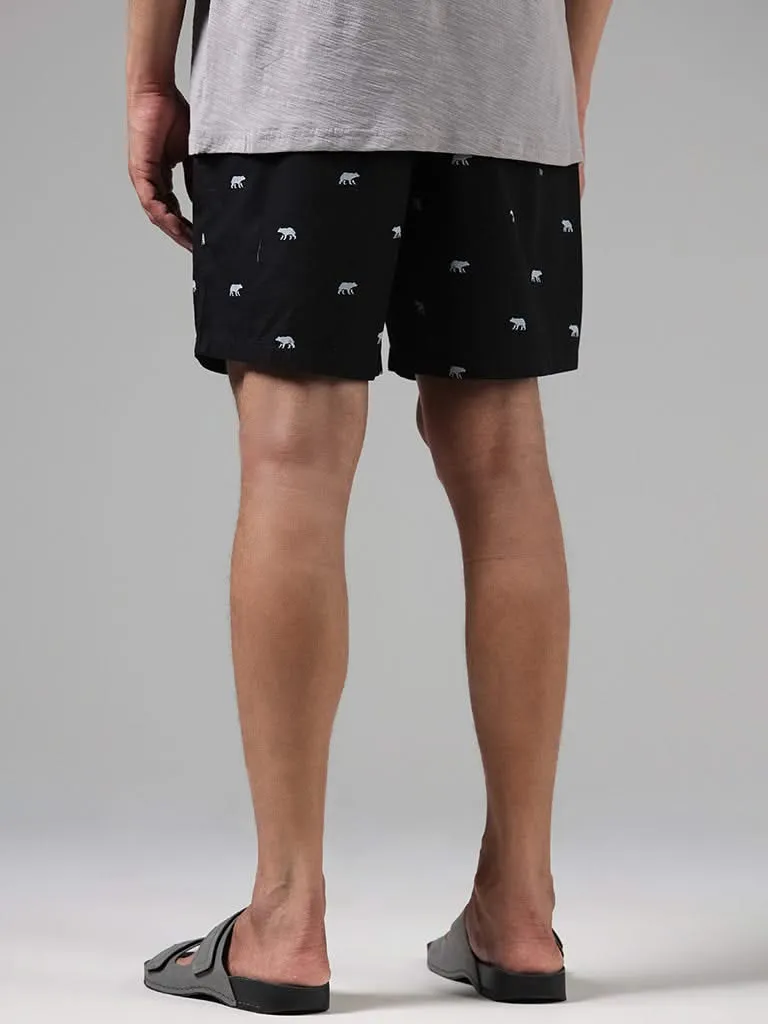 WES Lounge Black Animal Printed Cotton Short Boxers