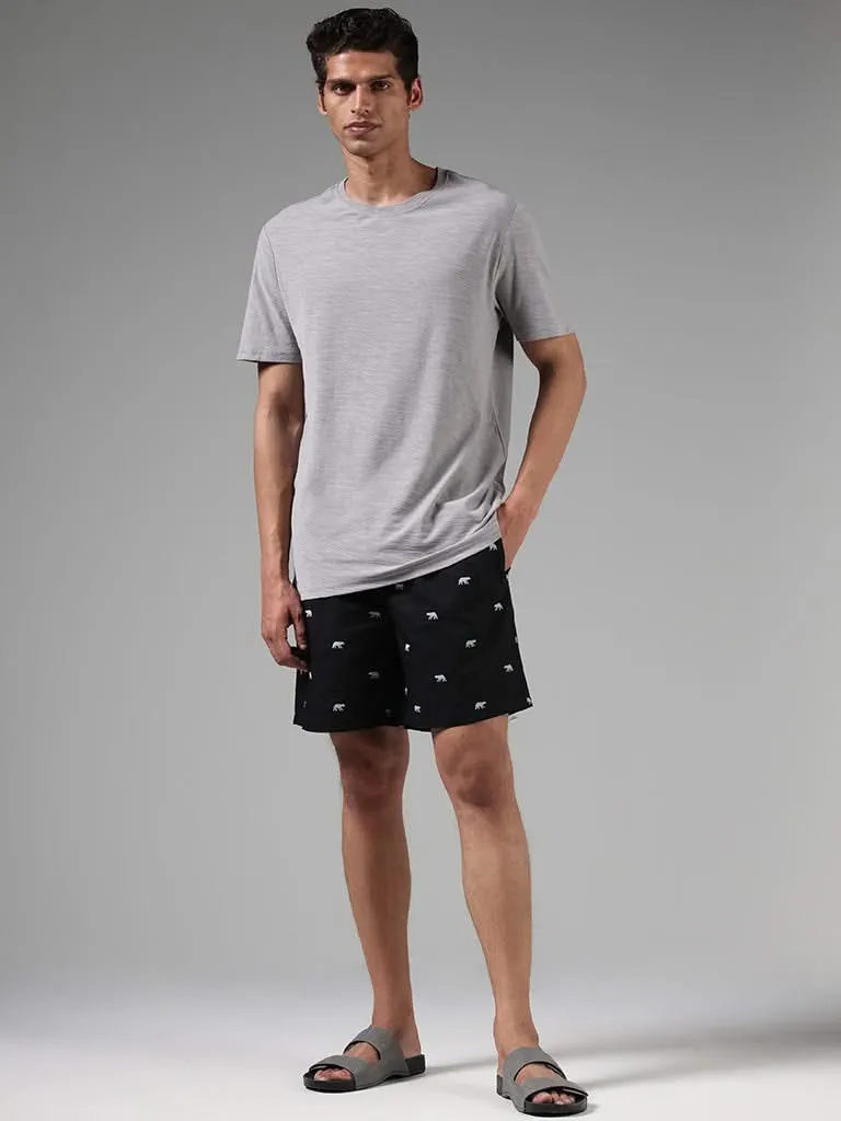 WES Lounge Black Animal Printed Cotton Short Boxers