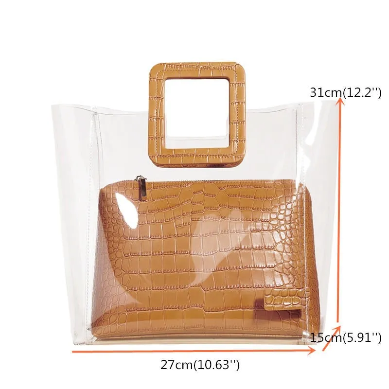 Women Clear Crocodile Pattern 2 Pieces Handbag