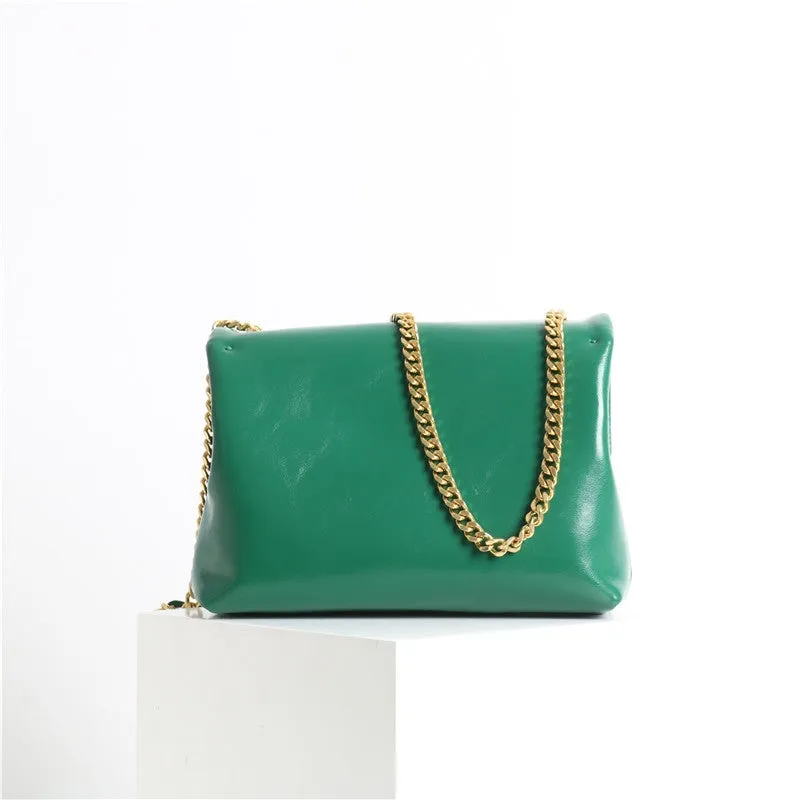 Womens Leather Quilted Small Chain Shoulder Bag