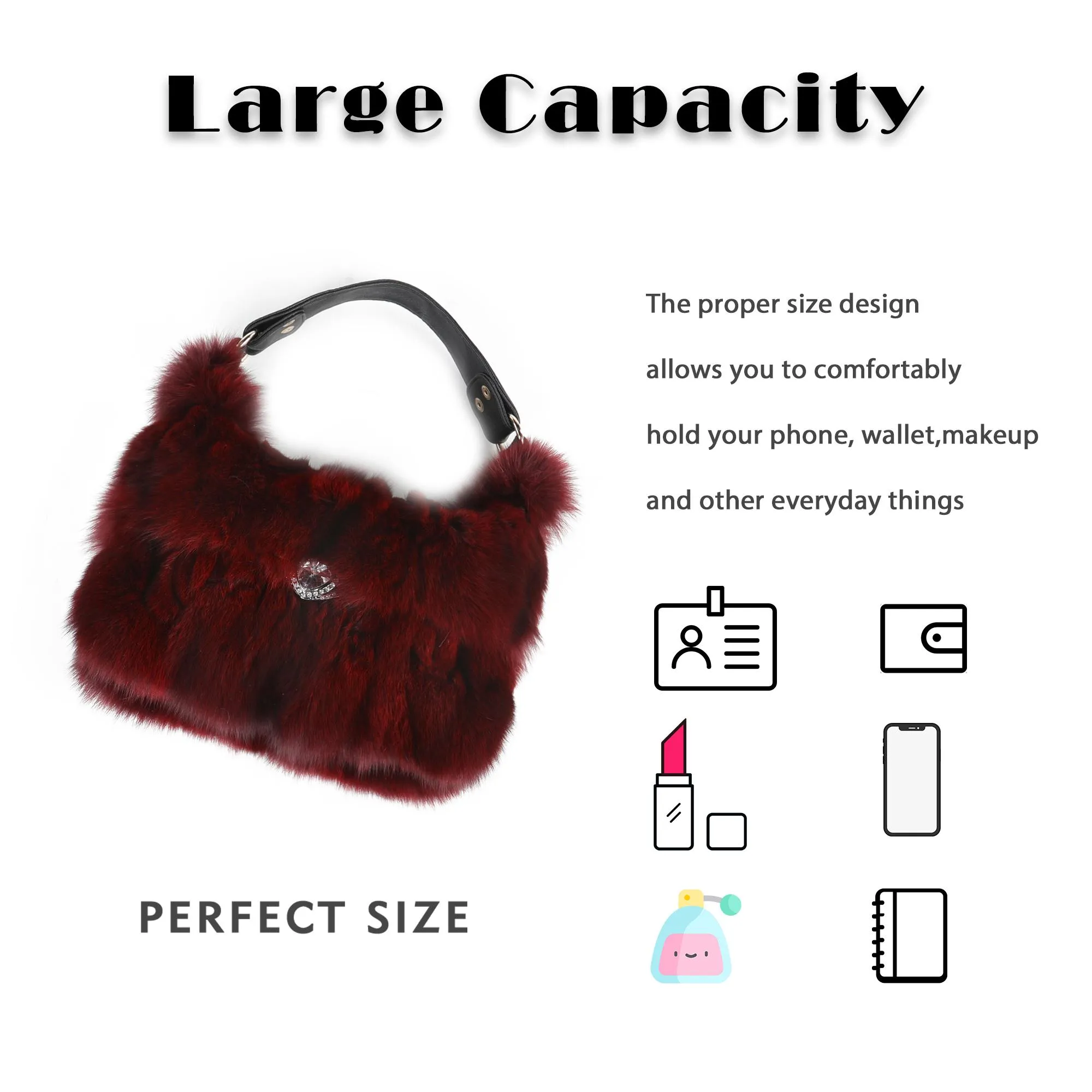 Women's Winter Fox Shoulder Handbags Hand Bag for Women Leather Top Handle Ladies Zipper Soft Stylish Fashion Bag