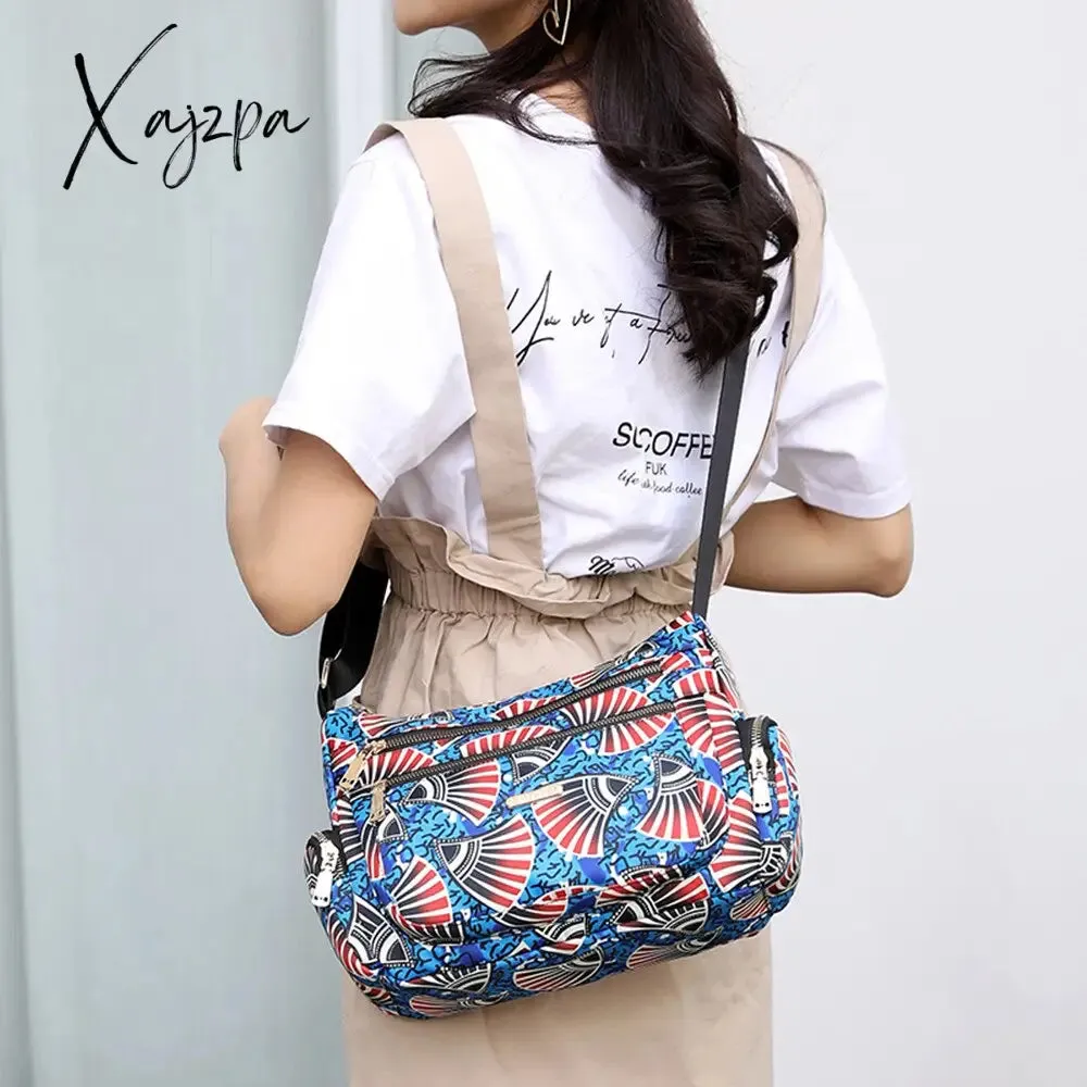 Xajzpa - Fashion Floral Shoulder Bag Women Nylon Waterproof Soft Zipper Crossbody Hobos Multi-Pocket Versatile Travel Bolsa Feminina