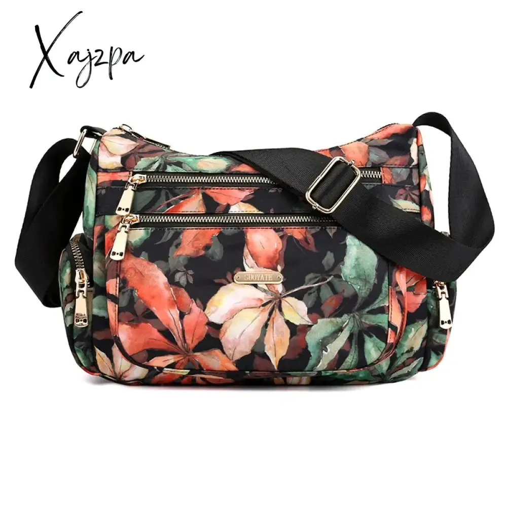 Xajzpa - Fashion Floral Shoulder Bag Women Nylon Waterproof Soft Zipper Crossbody Hobos Multi-Pocket Versatile Travel Bolsa Feminina