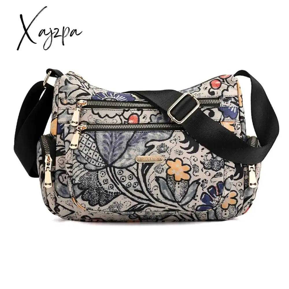 Xajzpa - Fashion Floral Shoulder Bag Women Nylon Waterproof Soft Zipper Crossbody Hobos Multi-Pocket Versatile Travel Bolsa Feminina