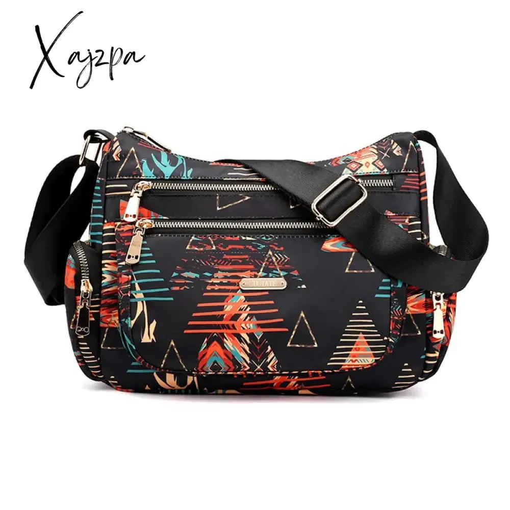 Xajzpa - Fashion Floral Shoulder Bag Women Nylon Waterproof Soft Zipper Crossbody Hobos Multi-Pocket Versatile Travel Bolsa Feminina