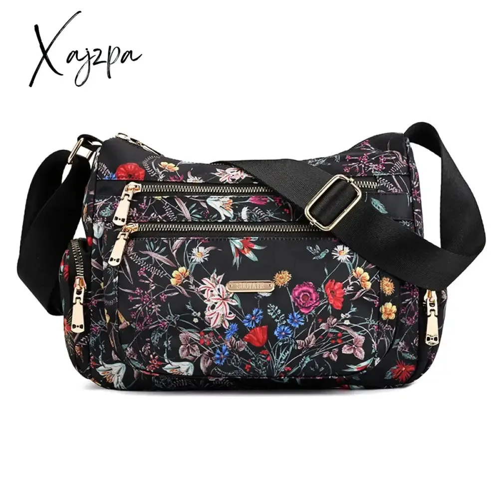 Xajzpa - Fashion Floral Shoulder Bag Women Nylon Waterproof Soft Zipper Crossbody Hobos Multi-Pocket Versatile Travel Bolsa Feminina