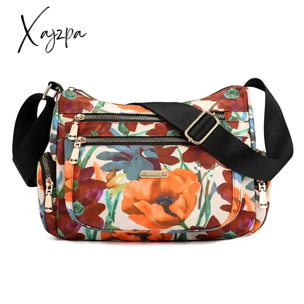 Xajzpa - Fashion Floral Shoulder Bag Women Nylon Waterproof Soft Zipper Crossbody Hobos Multi-Pocket Versatile Travel Bolsa Feminina