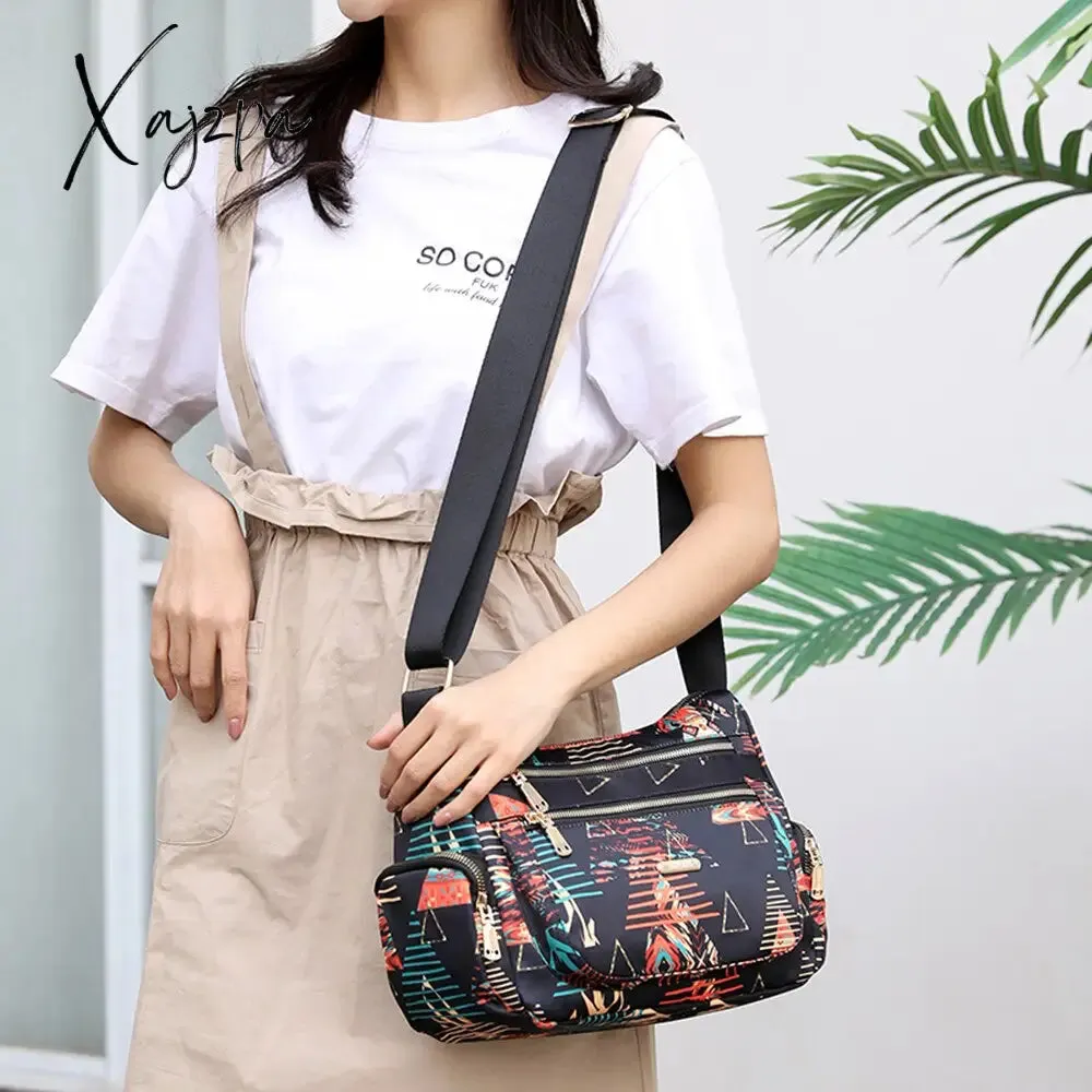 Xajzpa - Fashion Floral Shoulder Bag Women Nylon Waterproof Soft Zipper Crossbody Hobos Multi-Pocket Versatile Travel Bolsa Feminina